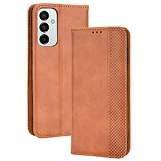 Leather Case Stands Flip Cover Holder BY4 for Samsung Galaxy F23 5G Brown