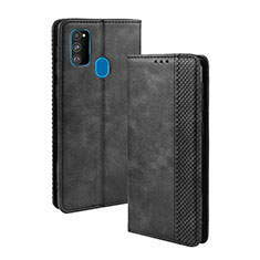 Leather Case Stands Flip Cover Holder BY4 for Samsung Galaxy M21 Black