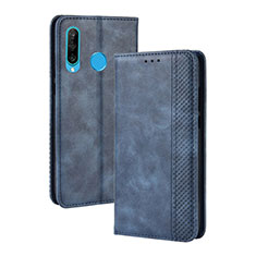 Leather Case Stands Flip Cover Holder BY4 for Samsung Galaxy M30 Blue