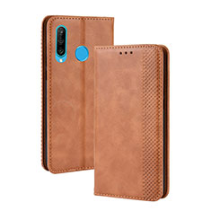 Leather Case Stands Flip Cover Holder BY4 for Samsung Galaxy M30 Brown