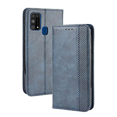 Leather Case Stands Flip Cover Holder BY4 for Samsung Galaxy M31 Blue