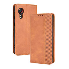 Leather Case Stands Flip Cover Holder BY4 for Samsung Galaxy XCover 5 SM-G525F Brown