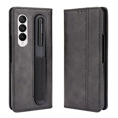 Leather Case Stands Flip Cover Holder BY4 for Samsung Galaxy Z Fold3 5G Black