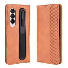 Leather Case Stands Flip Cover Holder BY4 for Samsung Galaxy Z Fold4 5G Brown