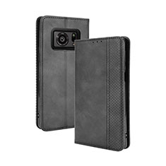 Leather Case Stands Flip Cover Holder BY4 for Sharp Aquos R6 Black