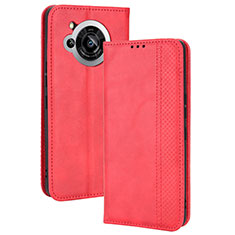 Leather Case Stands Flip Cover Holder BY4 for Sharp Aquos R7 Red