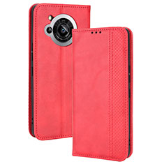 Leather Case Stands Flip Cover Holder BY4 for Sharp Aquos R7s Red