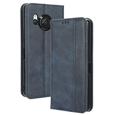 Leather Case Stands Flip Cover Holder BY4 for Sharp Aquos R8 Blue