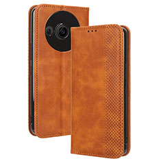 Leather Case Stands Flip Cover Holder BY4 for Sharp Aquos R8 Pro Brown