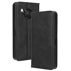Leather Case Stands Flip Cover Holder BY4 for Sharp Aquos R8s Black