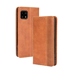 Leather Case Stands Flip Cover Holder BY4 for Sharp Aquos Sense4 Basic Brown