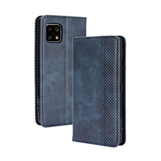 Leather Case Stands Flip Cover Holder BY4 for Sharp Aquos Sense4 Blue