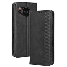 Leather Case Stands Flip Cover Holder BY4 for Sharp Aquos Sense7 Plus Black