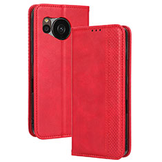 Leather Case Stands Flip Cover Holder BY4 for Sharp Aquos Sense7 Red