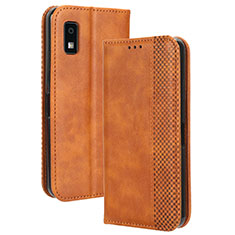 Leather Case Stands Flip Cover Holder BY4 for Sharp Aquos wish3 Brown