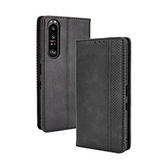 Leather Case Stands Flip Cover Holder BY4 for Sony Xperia 1 III Black