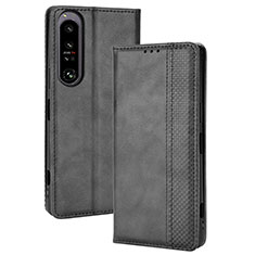 Leather Case Stands Flip Cover Holder BY4 for Sony Xperia 1 IV Black