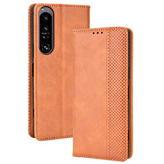 Leather Case Stands Flip Cover Holder BY4 for Sony Xperia 1 IV Brown