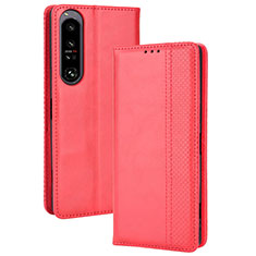 Leather Case Stands Flip Cover Holder BY4 for Sony Xperia 1 IV Red