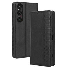 Leather Case Stands Flip Cover Holder BY4 for Sony Xperia 1 V Black