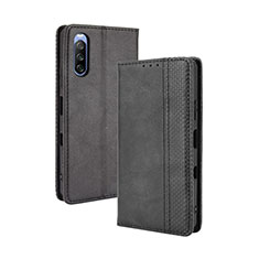 Leather Case Stands Flip Cover Holder BY4 for Sony Xperia 10 III Lite Black