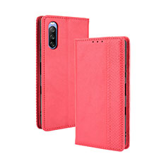 Leather Case Stands Flip Cover Holder BY4 for Sony Xperia 10 III Red