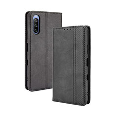 Leather Case Stands Flip Cover Holder BY4 for Sony Xperia 10 III SO-52B Black