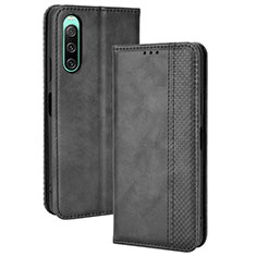 Leather Case Stands Flip Cover Holder BY4 for Sony Xperia 10 IV Black