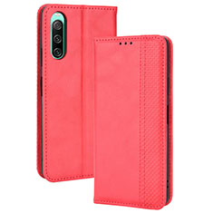 Leather Case Stands Flip Cover Holder BY4 for Sony Xperia 10 IV SO-52C Red