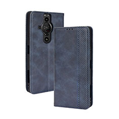 Leather Case Stands Flip Cover Holder BY4 for Sony Xperia PRO-I Blue