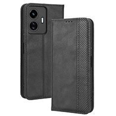 Leather Case Stands Flip Cover Holder BY4 for Vivo iQOO Z6 Lite 5G Black