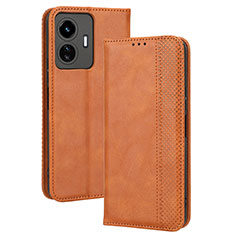 Leather Case Stands Flip Cover Holder BY4 for Vivo iQOO Z6 Lite 5G Brown