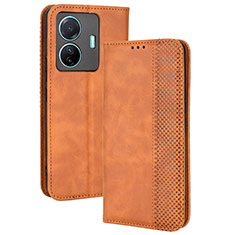 Leather Case Stands Flip Cover Holder BY4 for Vivo T1 Pro 5G Brown