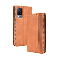 Leather Case Stands Flip Cover Holder BY4 for Vivo V21 5G Brown