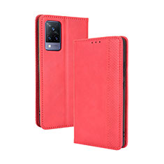 Leather Case Stands Flip Cover Holder BY4 for Vivo V21s 5G Red