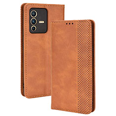 Leather Case Stands Flip Cover Holder BY4 for Vivo V23 5G Brown