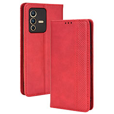 Leather Case Stands Flip Cover Holder BY4 for Vivo V23 5G Red