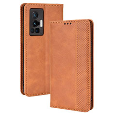 Leather Case Stands Flip Cover Holder BY4 for Vivo X70 Pro 5G Brown
