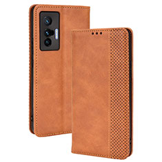 Leather Case Stands Flip Cover Holder BY4 for Vivo X70t Brown