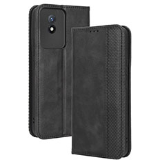Leather Case Stands Flip Cover Holder BY4 for Vivo Y02 Black