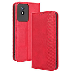 Leather Case Stands Flip Cover Holder BY4 for Vivo Y02 Red