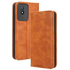 Leather Case Stands Flip Cover Holder BY4 for Vivo Y02t Brown