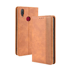 Leather Case Stands Flip Cover Holder BY4 for Vivo Y12 Brown