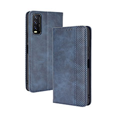 Leather Case Stands Flip Cover Holder BY4 for Vivo Y12s (2021) Blue