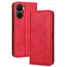 Leather Case Stands Flip Cover Holder BY4 for Vivo Y16 Red