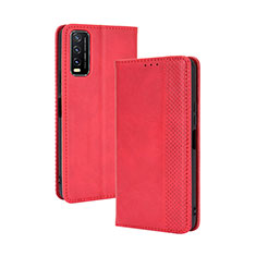 Leather Case Stands Flip Cover Holder BY4 for Vivo Y20 (2021) Red