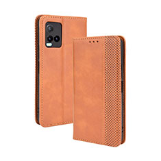 Leather Case Stands Flip Cover Holder BY4 for Vivo Y21a Brown