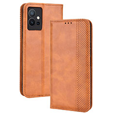 Leather Case Stands Flip Cover Holder BY4 for Vivo Y30 5G Brown
