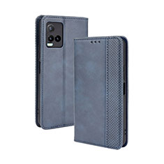 Leather Case Stands Flip Cover Holder BY4 for Vivo Y33s Blue