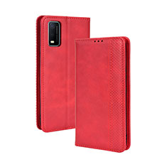 Leather Case Stands Flip Cover Holder BY4 for Vivo Y3s (2021) Red